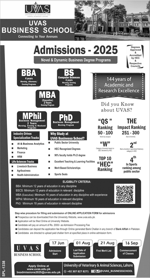 Admission Open in UVAS Business School